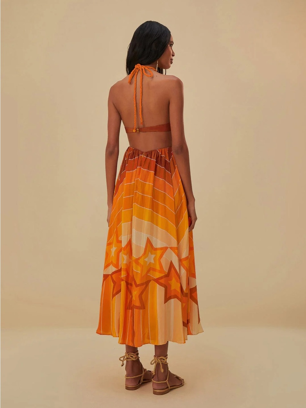 NWOT FARM Rio Orange and Yellow Star-Print Halter Maxi Dress - Picture 9 of 15